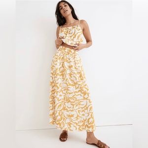 Madewell Linen-Blend Shirred Maxi Skirt in Tropicale Floral, Size Medium